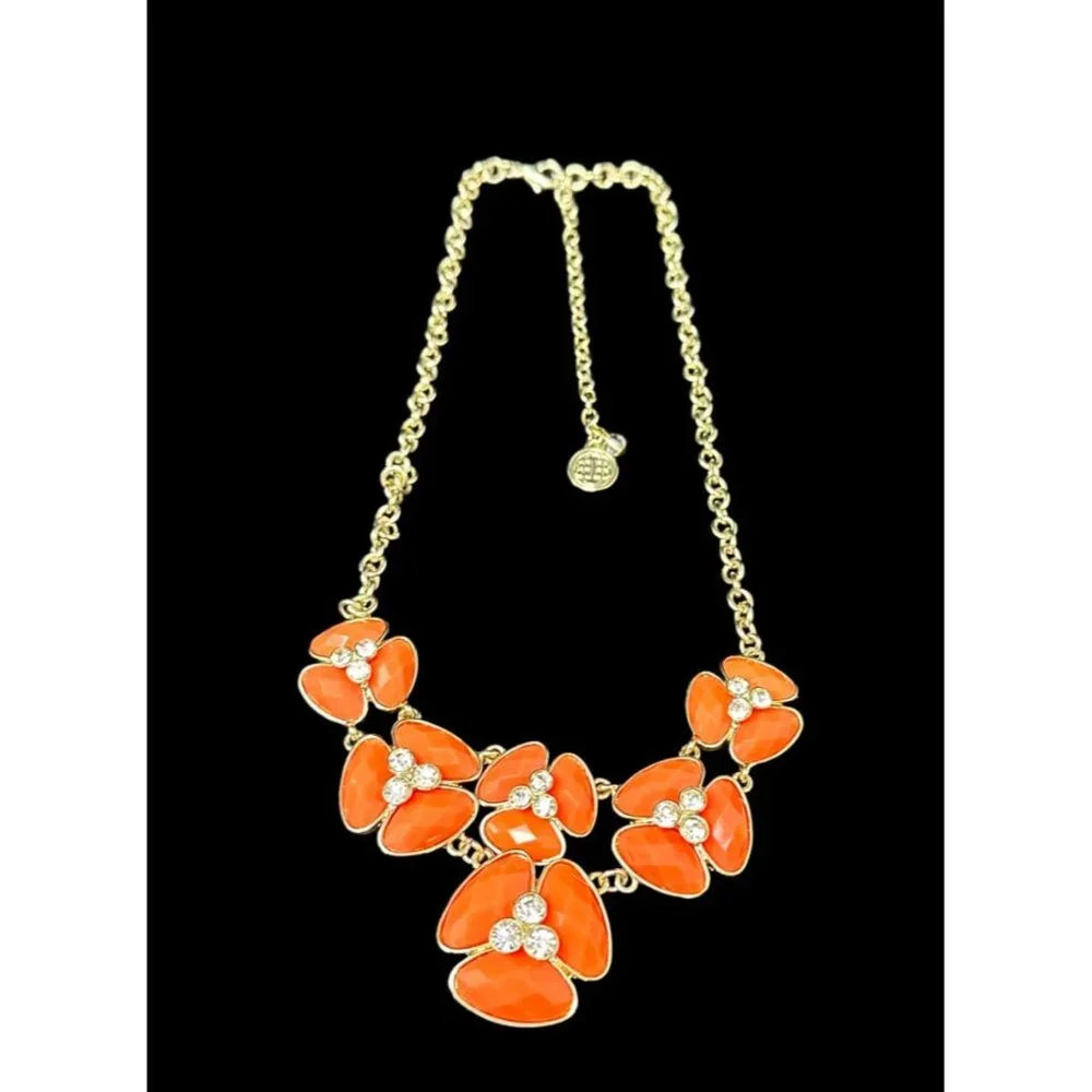 Bill Blass Gold Tone Faceted Coral Acrylic Resin Rhinestone BLING Necklace 20" - Picture 7 of 11